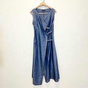 Y2K Cop Copine Paris Dress 90s Denim Blue Wrap Midi 42 Large L